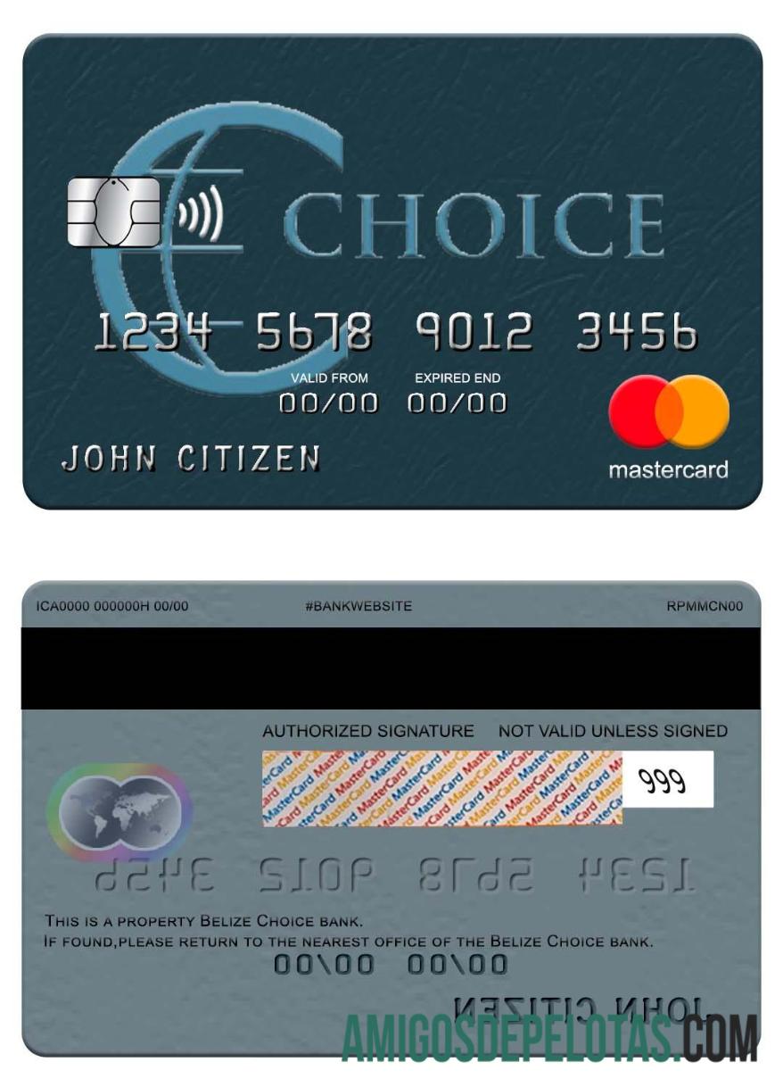 Belize Choice Bank Mastercard exemplo real